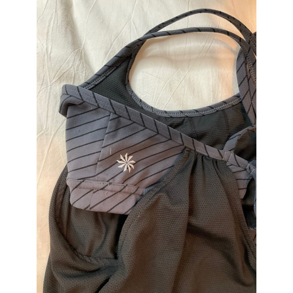 Athleta Woman’s Mesh Tank Top W/Cutout Sides Black/Gray Built In Bra Size Medium - Picture 6 of 9